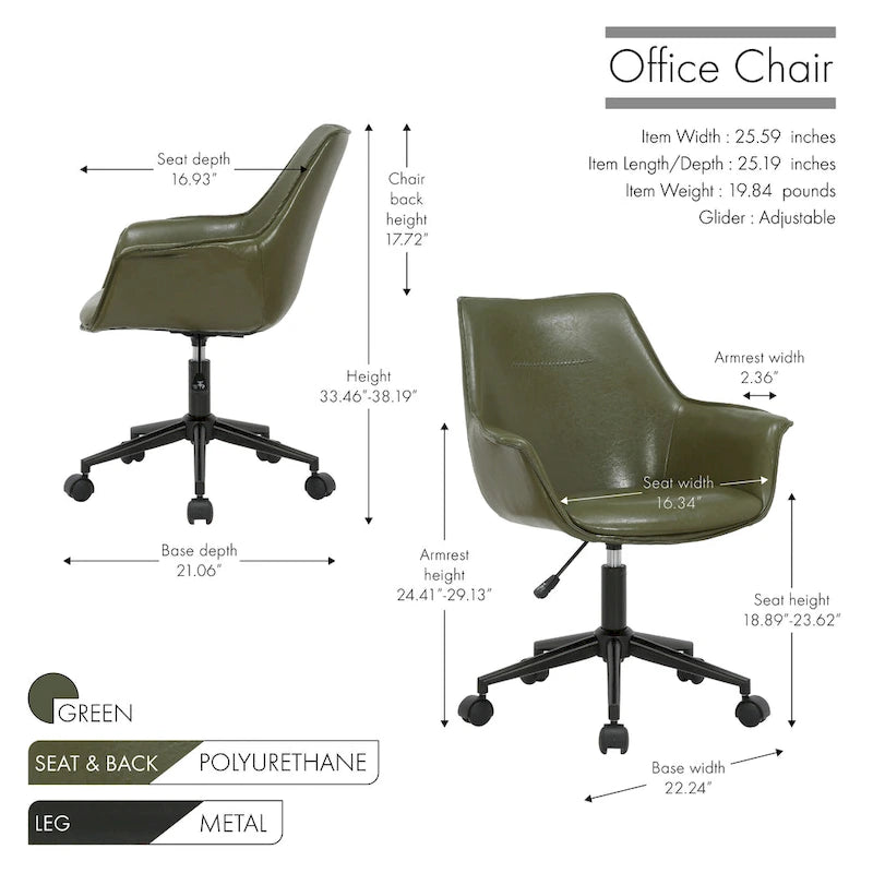 Chaise de bureau en similicuir avec piètement à roulettes en métal