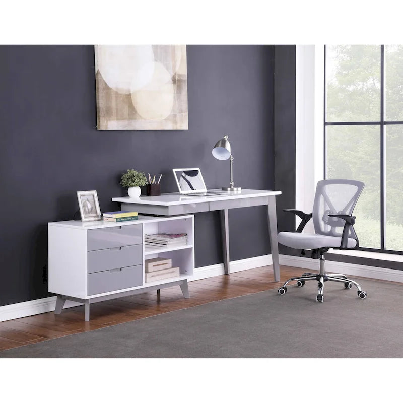 Bureau informatique rotatif en bois bicolore moderne