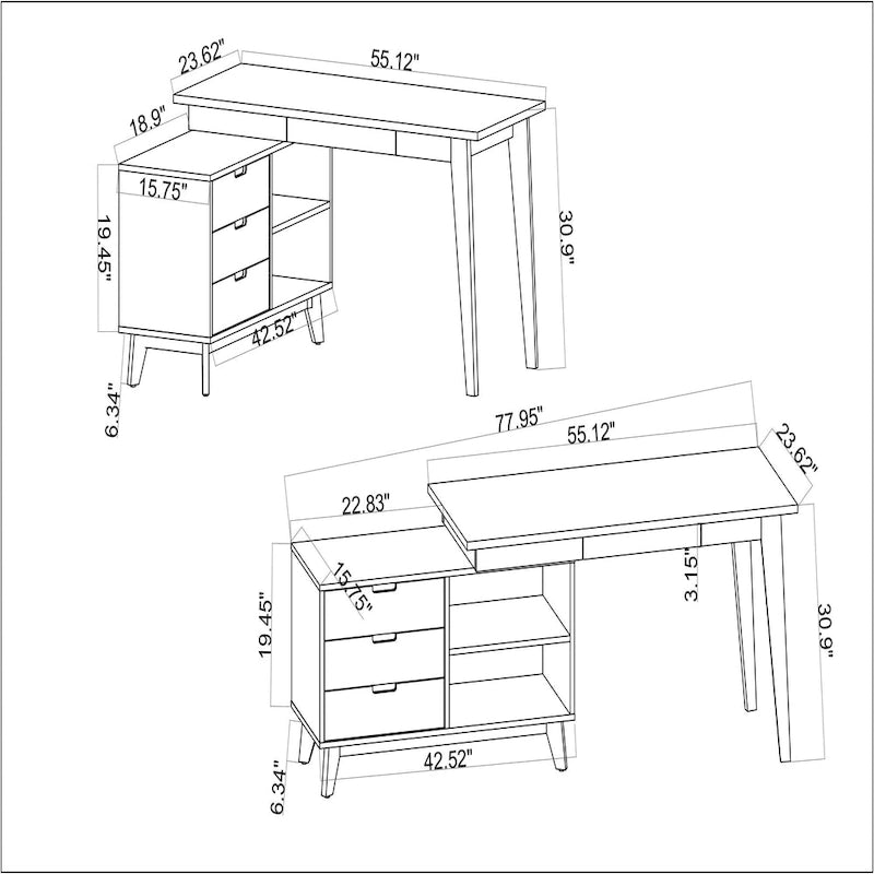 Bureau informatique rotatif en bois bicolore moderne
