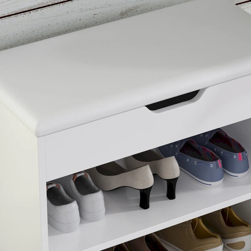 Banc à chaussures pour 6 paires, avec rangement dissimulé sous le coussin – 12L x 24P x 21,2H