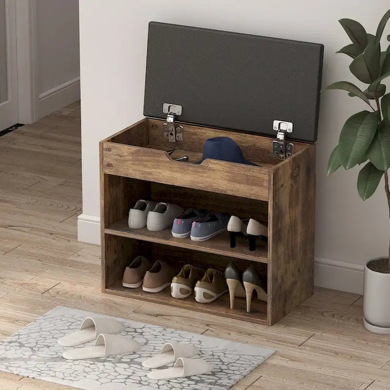 Banc à chaussures pour 6 paires, avec rangement dissimulé sous le coussin – 12L x 24P x 21,2H