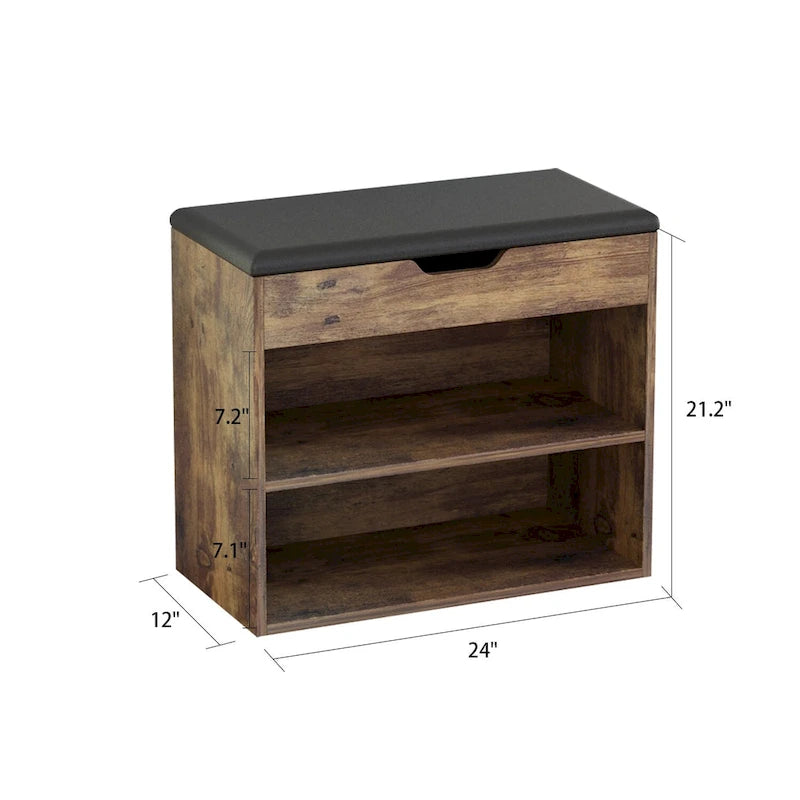 Banc à chaussures pour 6 paires, avec rangement dissimulé sous le coussin – 12L x 24P x 21,2H