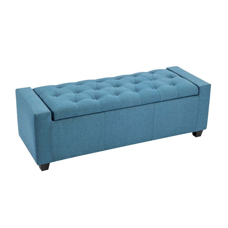 Banc coffre de rangement capitonné en tissu avec couvercle rabattable