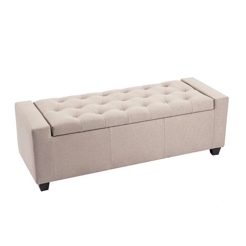 Banc coffre de rangement capitonné en tissu avec couvercle rabattable