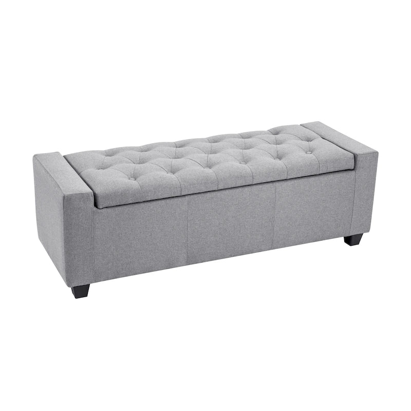 Banc coffre de rangement capitonné en tissu avec couvercle rabattable