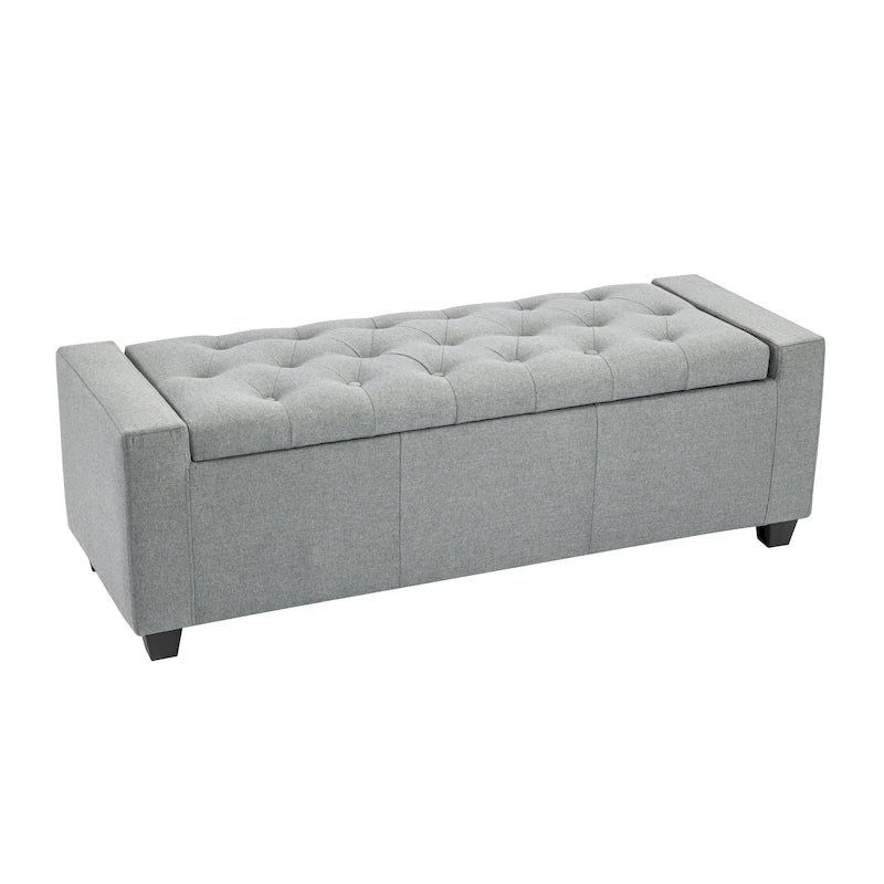 Banc coffre de rangement capitonné en tissu avec couvercle rabattable