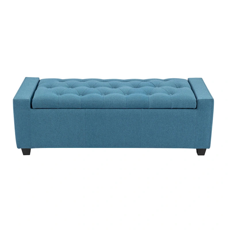 Banc coffre de rangement capitonné en tissu avec couvercle rabattable
