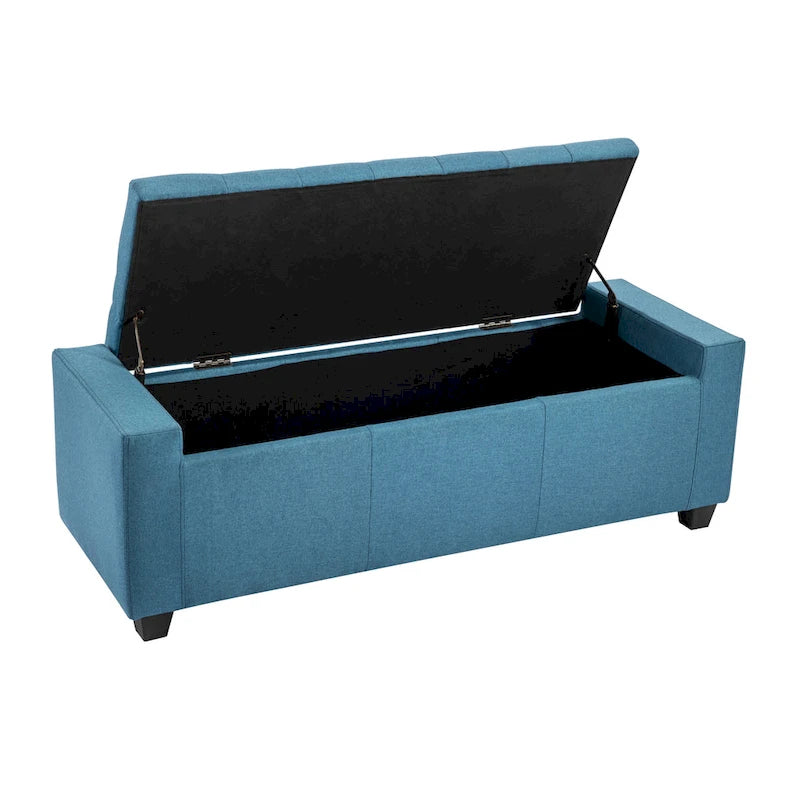 Banc coffre de rangement capitonné en tissu avec couvercle rabattable