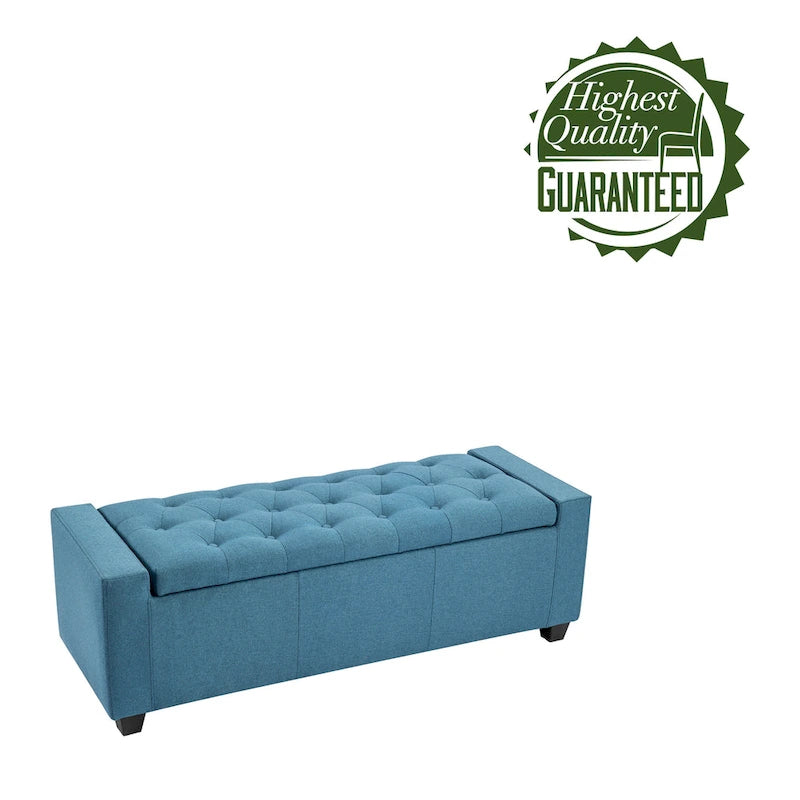 Banc coffre de rangement capitonné en tissu avec couvercle rabattable