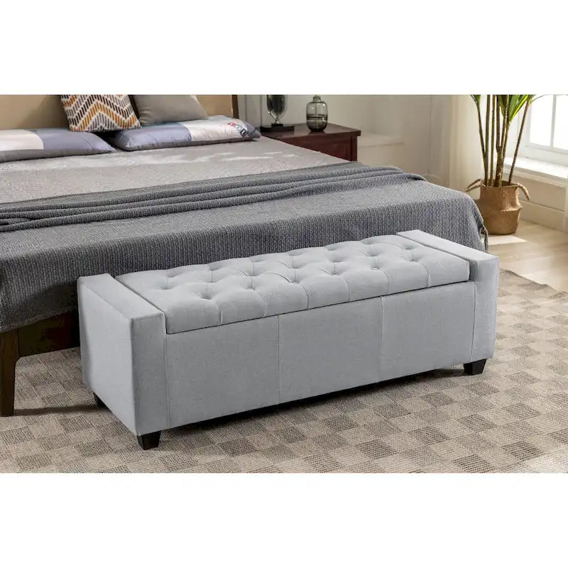 Banc coffre de rangement capitonné en tissu avec couvercle rabattable