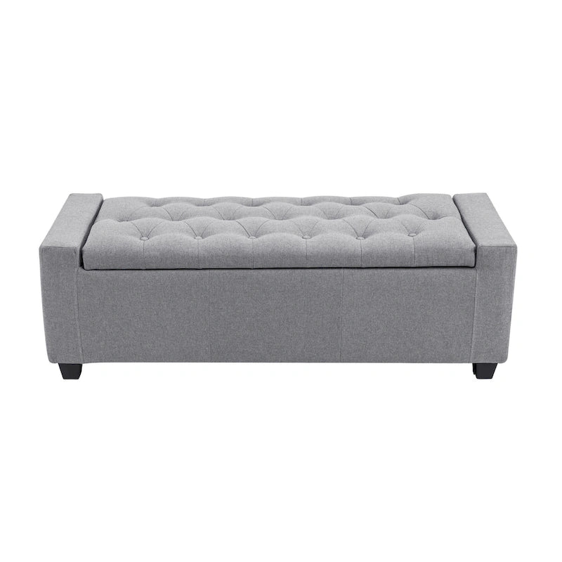 Banc coffre de rangement capitonné en tissu avec couvercle rabattable