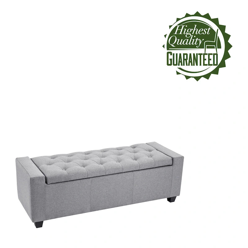 Banc coffre de rangement capitonné en tissu avec couvercle rabattable
