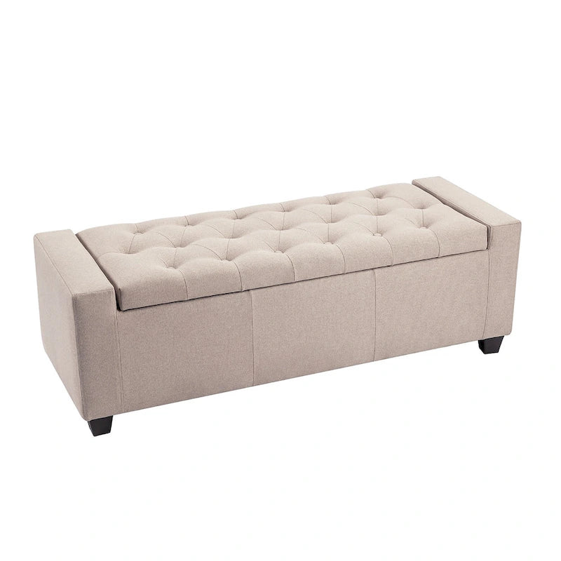 Banc coffre de rangement capitonné en tissu avec couvercle rabattable