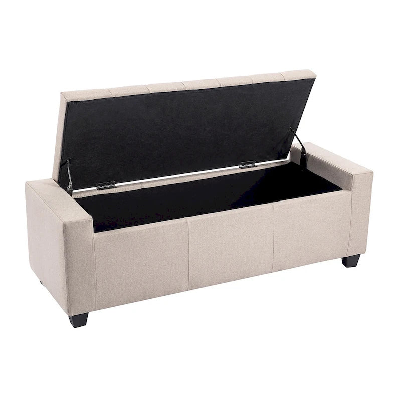 Banc coffre de rangement capitonné en tissu avec couvercle rabattable