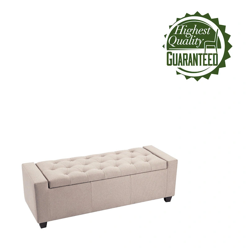 Banc coffre de rangement capitonné en tissu avec couvercle rabattable