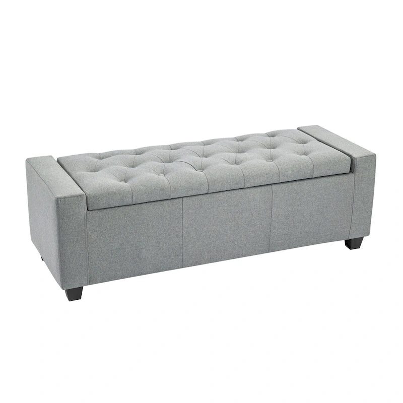 Banc coffre de rangement capitonné en tissu avec couvercle rabattable