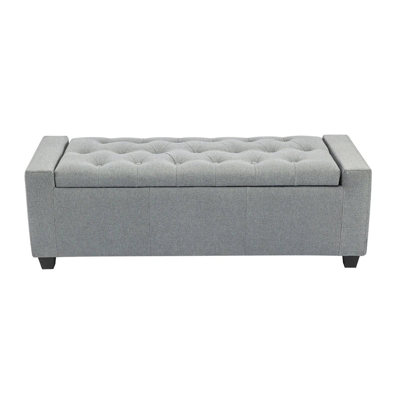 Banc coffre de rangement capitonné en tissu avec couvercle rabattable