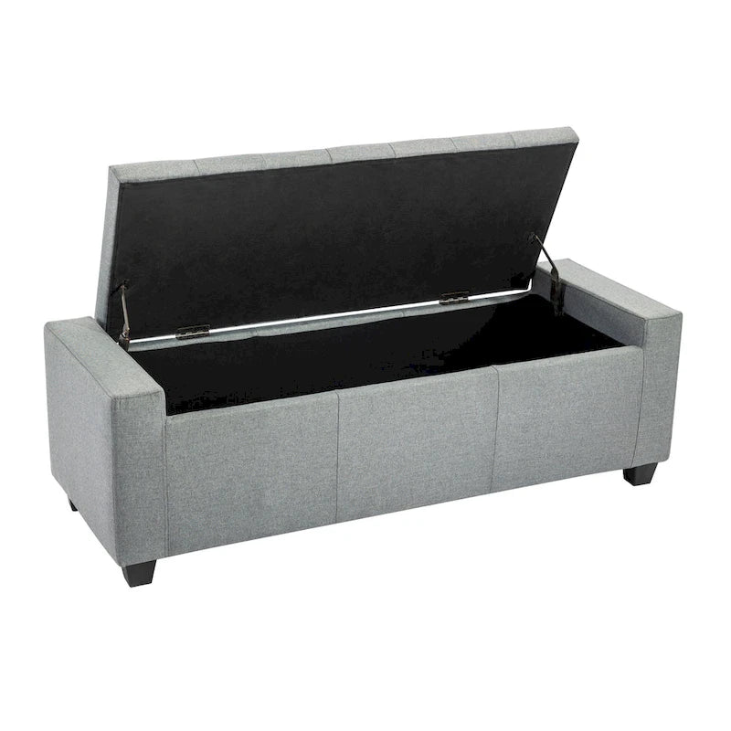 Banc coffre de rangement capitonné en tissu avec couvercle rabattable