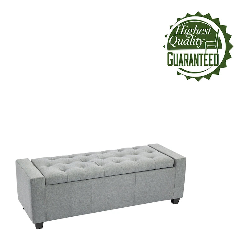 Banc coffre de rangement capitonné en tissu avec couvercle rabattable