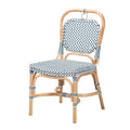 Chaise de bistrot moderne en rotin naturel, tissage bleu et blanc, style français