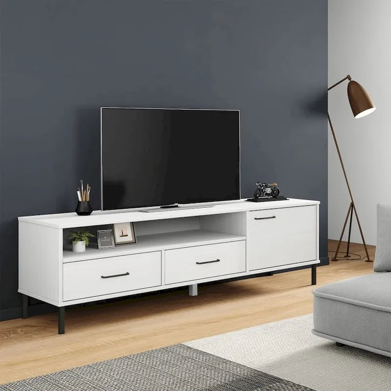 Meuble TV Console TV Meuble TV avec pieds en métal Bois massif Pin - 62,2 x 15,7 x 18,3