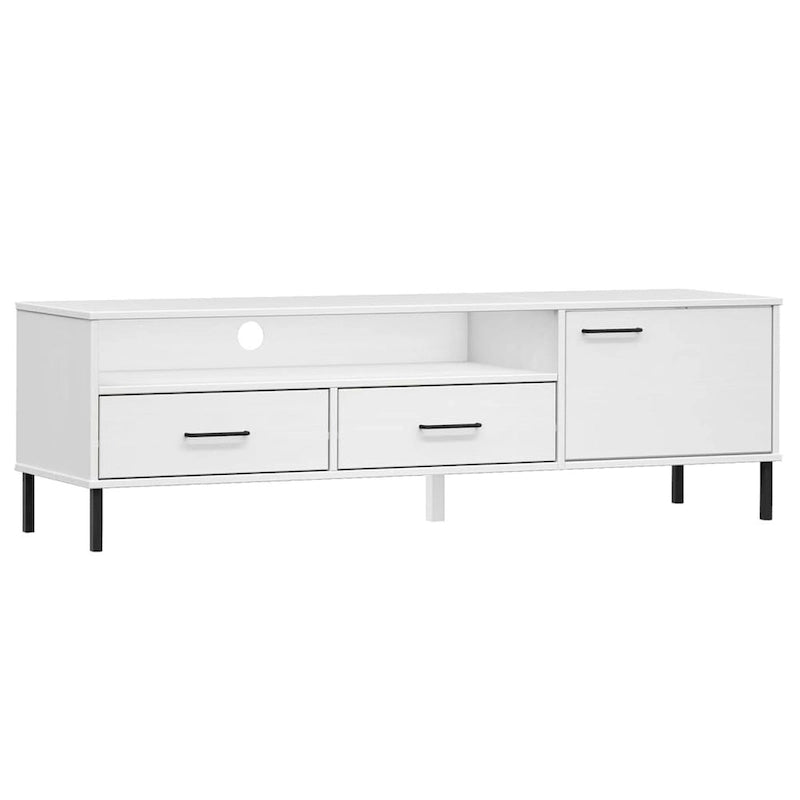 Meuble TV Console TV Meuble TV avec pieds en métal Bois massif Pin - 62,2 x 15,7 x 18,3