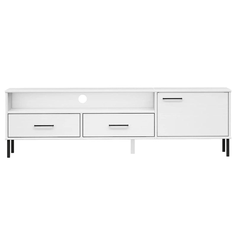 Meuble TV Console TV Meuble TV avec pieds en métal Bois massif Pin - 62,2 x 15,7 x 18,3
