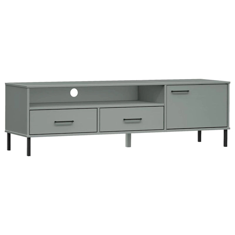 Meuble TV Console TV Meuble TV avec pieds en métal Bois massif Pin - 62,2 x 15,7 x 18,3