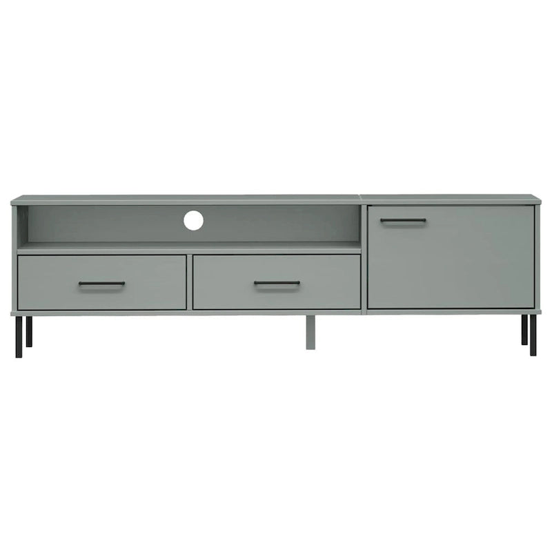 Meuble TV Console TV Meuble TV avec pieds en métal Bois massif Pin - 62,2 x 15,7 x 18,3