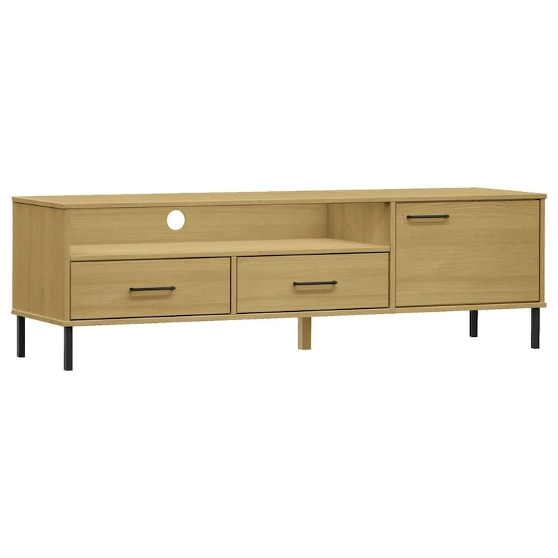Meuble TV Console TV Meuble TV avec pieds en métal Bois massif Pin - 62,2 x 15,7 x 18,3