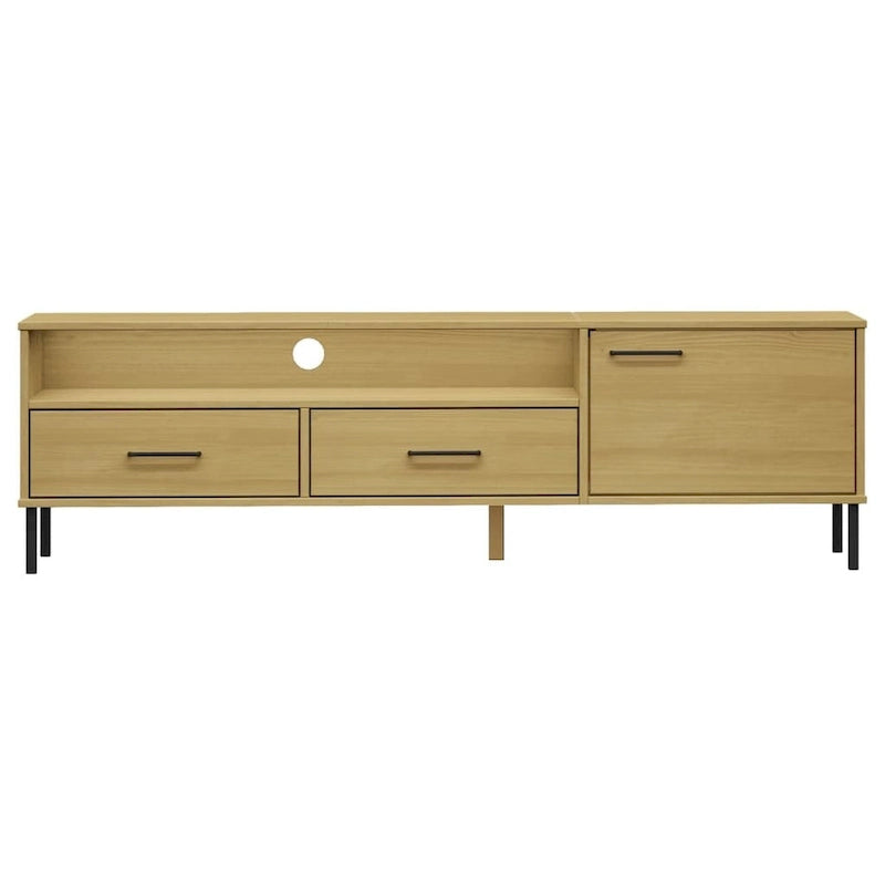 Meuble TV Console TV Meuble TV avec pieds en métal Bois massif Pin - 62,2 x 15,7 x 18,3