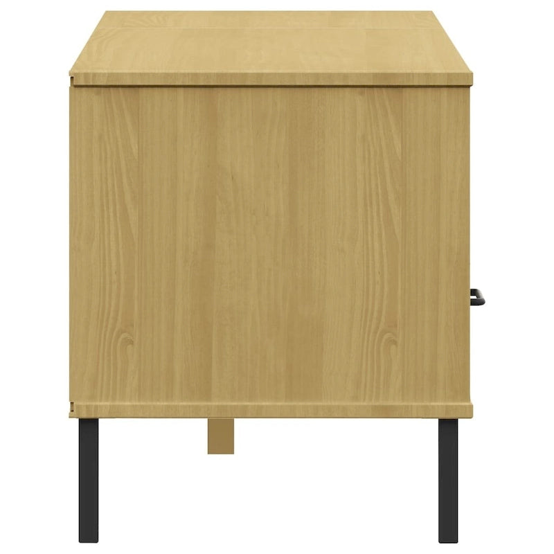 Meuble TV Console TV Meuble TV avec pieds en métal Bois massif Pin - 62,2 x 15,7 x 18,3