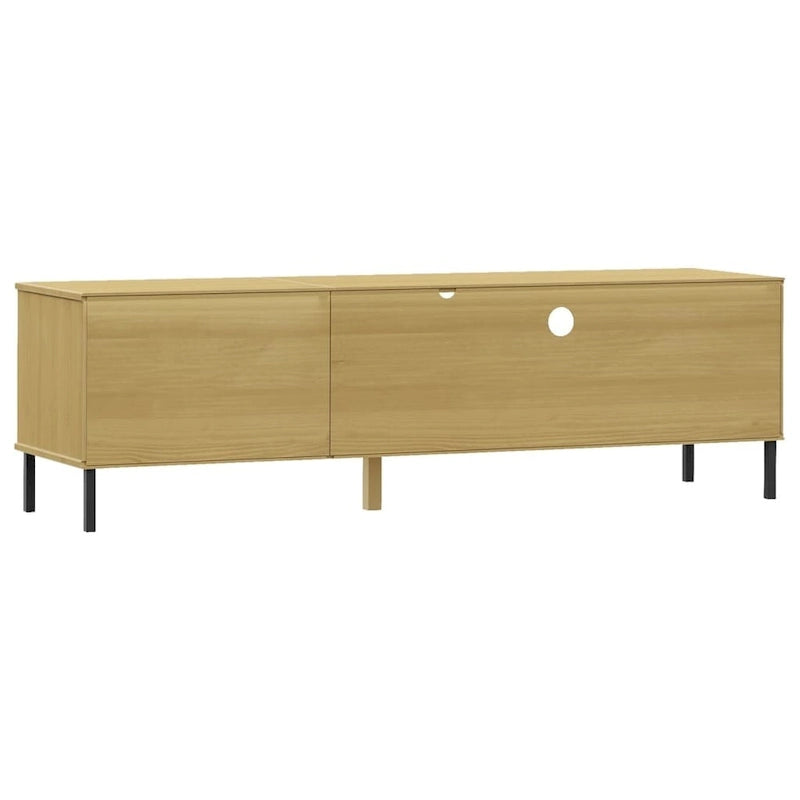 Meuble TV Console TV Meuble TV avec pieds en métal Bois massif Pin - 62,2 x 15,7 x 18,3