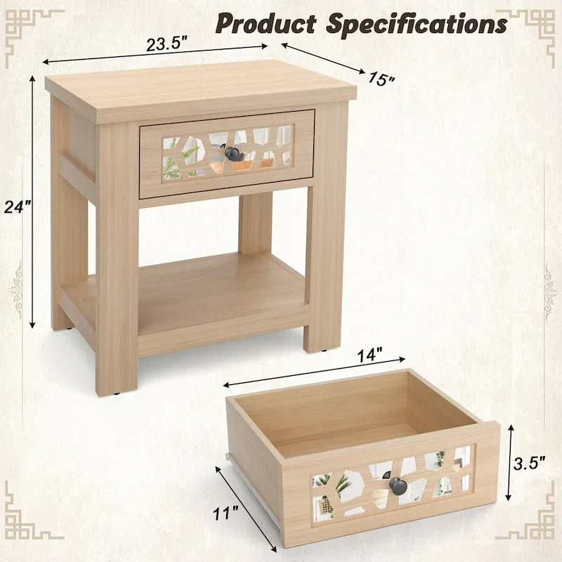 Table d'appoint de chevet avec tiroir en bois pour salon et chambre à coucher