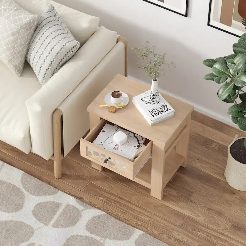 Table d'appoint de chevet avec tiroir en bois pour salon et chambre à coucher