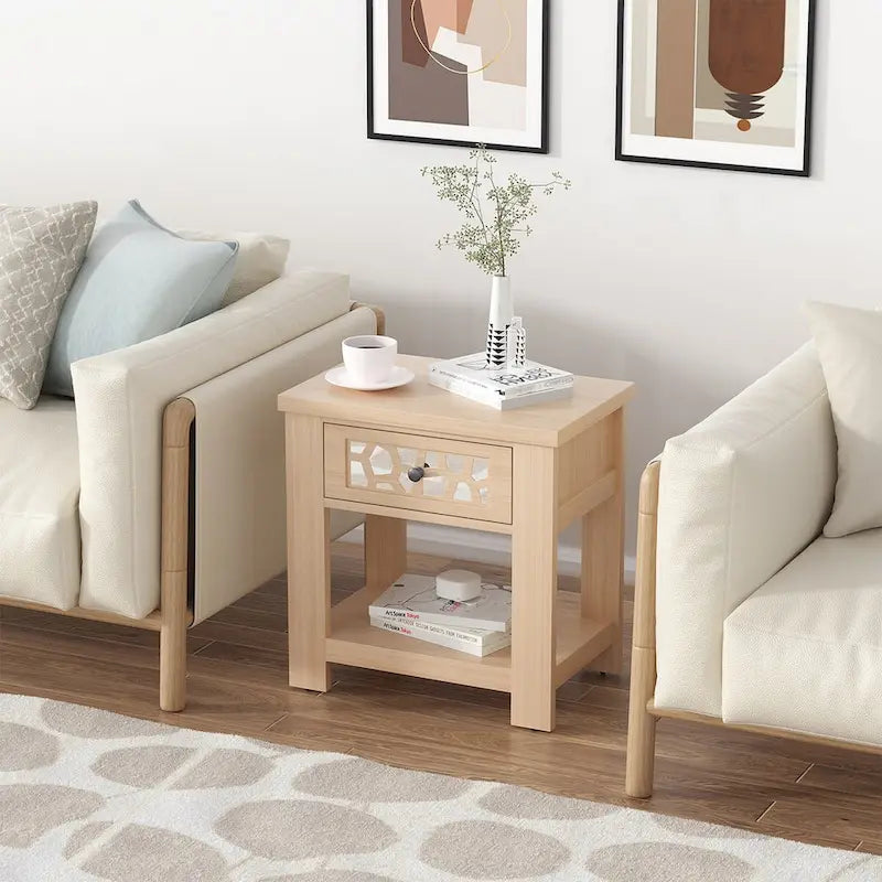 Table d'appoint de chevet avec tiroir en bois pour salon et chambre à coucher