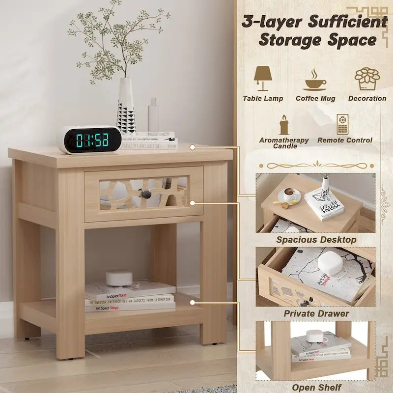 Table d'appoint de chevet avec tiroir en bois pour salon et chambre à coucher