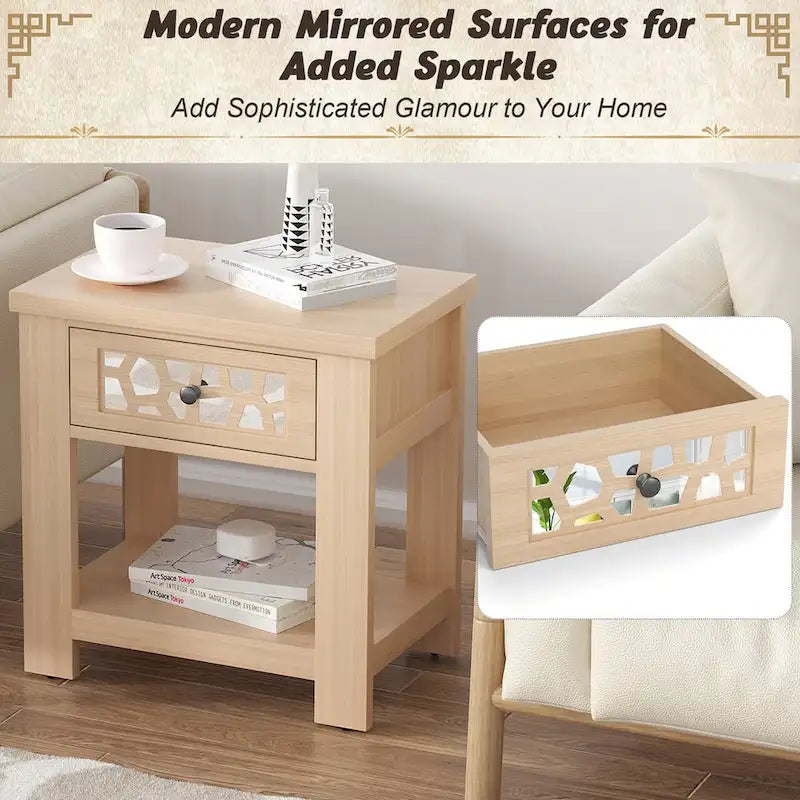 Table d'appoint de chevet avec tiroir en bois pour salon et chambre à coucher