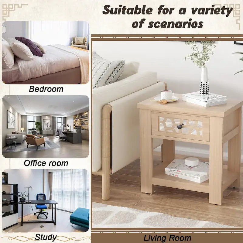 Table d'appoint de chevet avec tiroir en bois pour salon et chambre à coucher