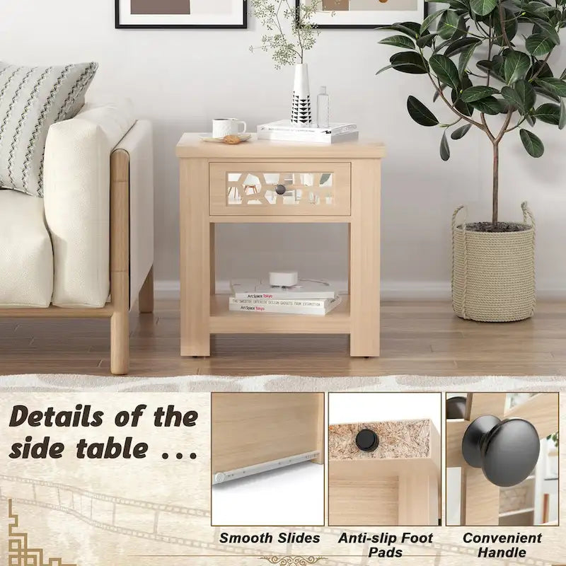 Table d'appoint de chevet avec tiroir en bois pour salon et chambre à coucher