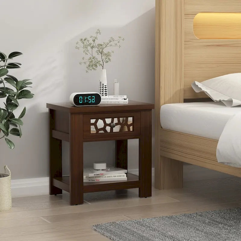Table d'appoint de chevet avec tiroir en bois pour salon et chambre à coucher