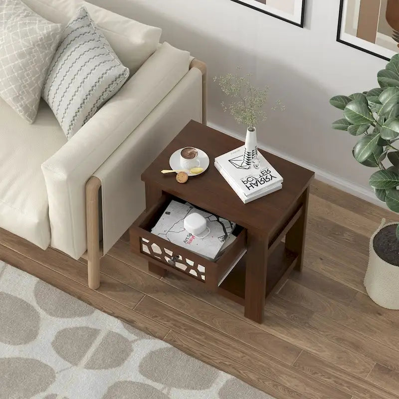 Table d'appoint de chevet avec tiroir en bois pour salon et chambre à coucher