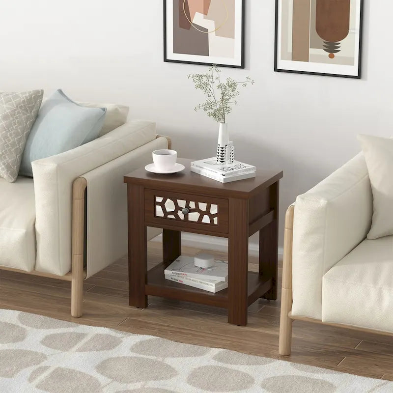 Table d'appoint de chevet avec tiroir en bois pour salon et chambre à coucher
