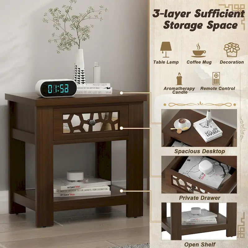 Table d'appoint de chevet avec tiroir en bois pour salon et chambre à coucher