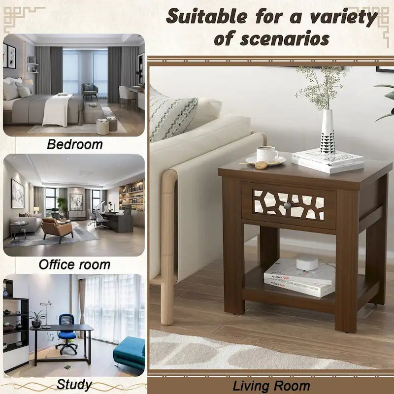 Table d'appoint de chevet avec tiroir en bois pour salon et chambre à coucher