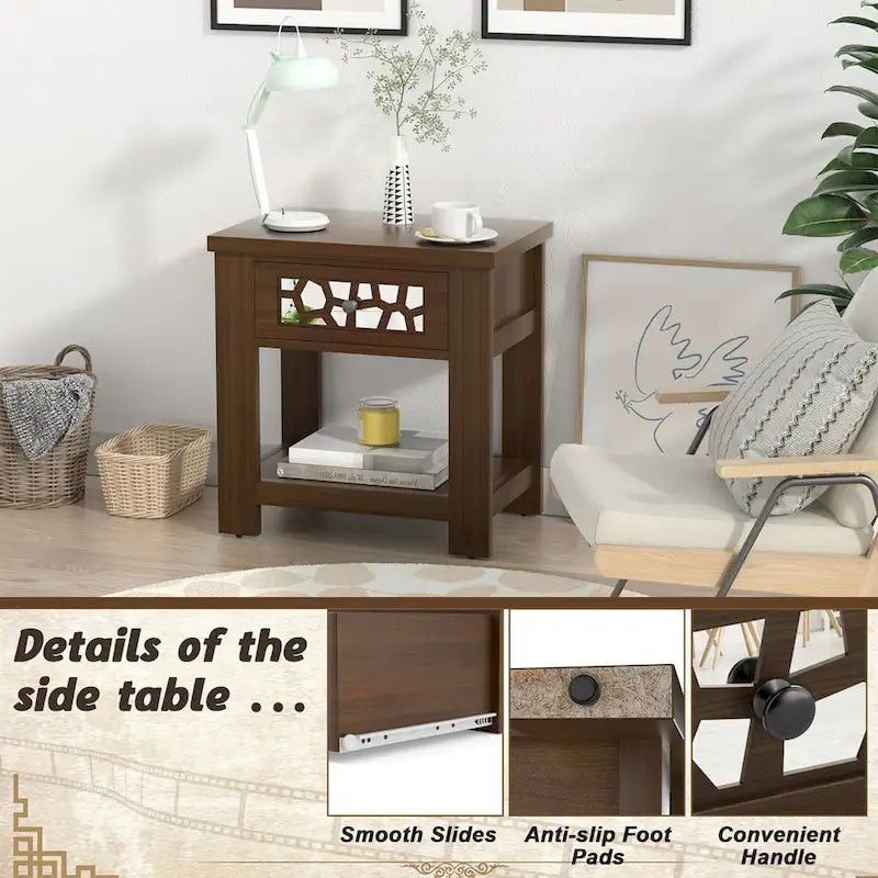 Table d'appoint de chevet avec tiroir en bois pour salon et chambre à coucher