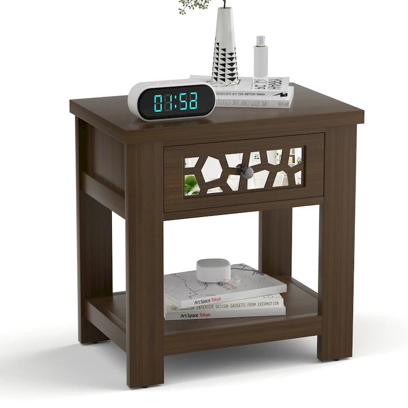 Table d'appoint de chevet avec tiroir en bois pour salon et chambre à coucher