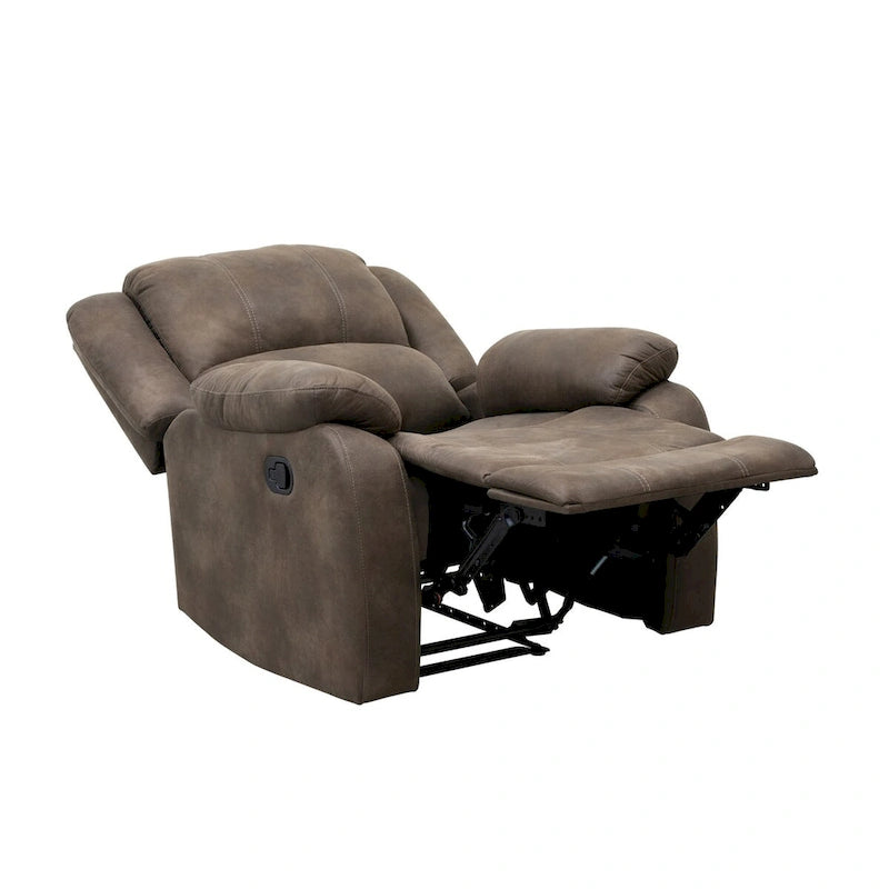 Fauteuil inclinable manuel de 38 pouces, Coussins, Bois massif, Microfibre marron