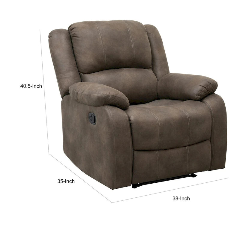 Fauteuil inclinable manuel de 38 pouces, Coussins, Bois massif, Microfibre marron