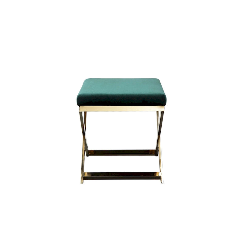 Banc de tabouret ottoman d'appoint de 24 pouces, velours vert moelleux, base en X dorée